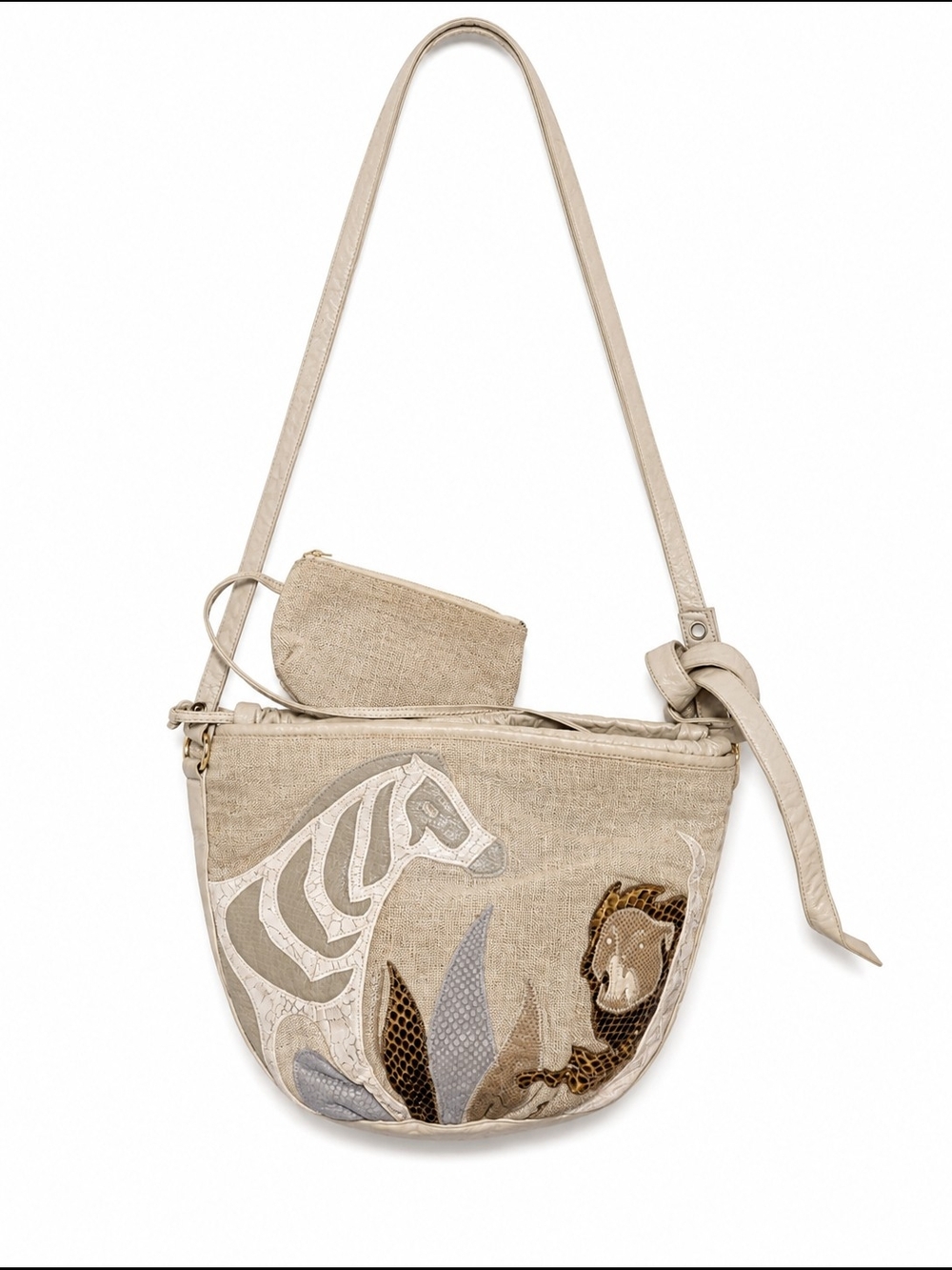 Vintage 90s Sharif Shoulder Bag with Attached Pouch Animal Motif